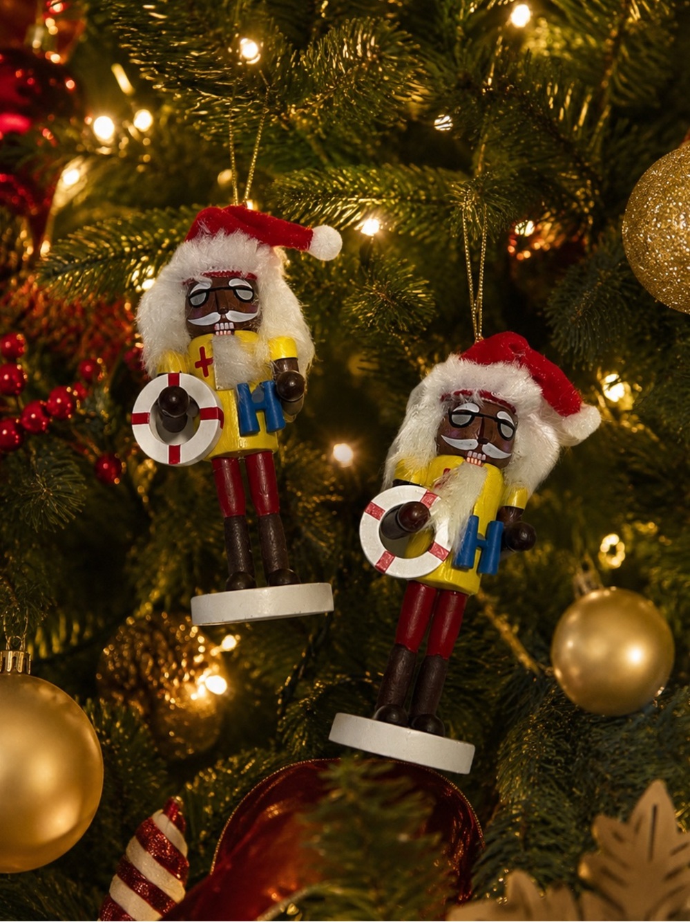 Nutcracker Ornaments SET OF TWO New With Tags Lifeguard Wood